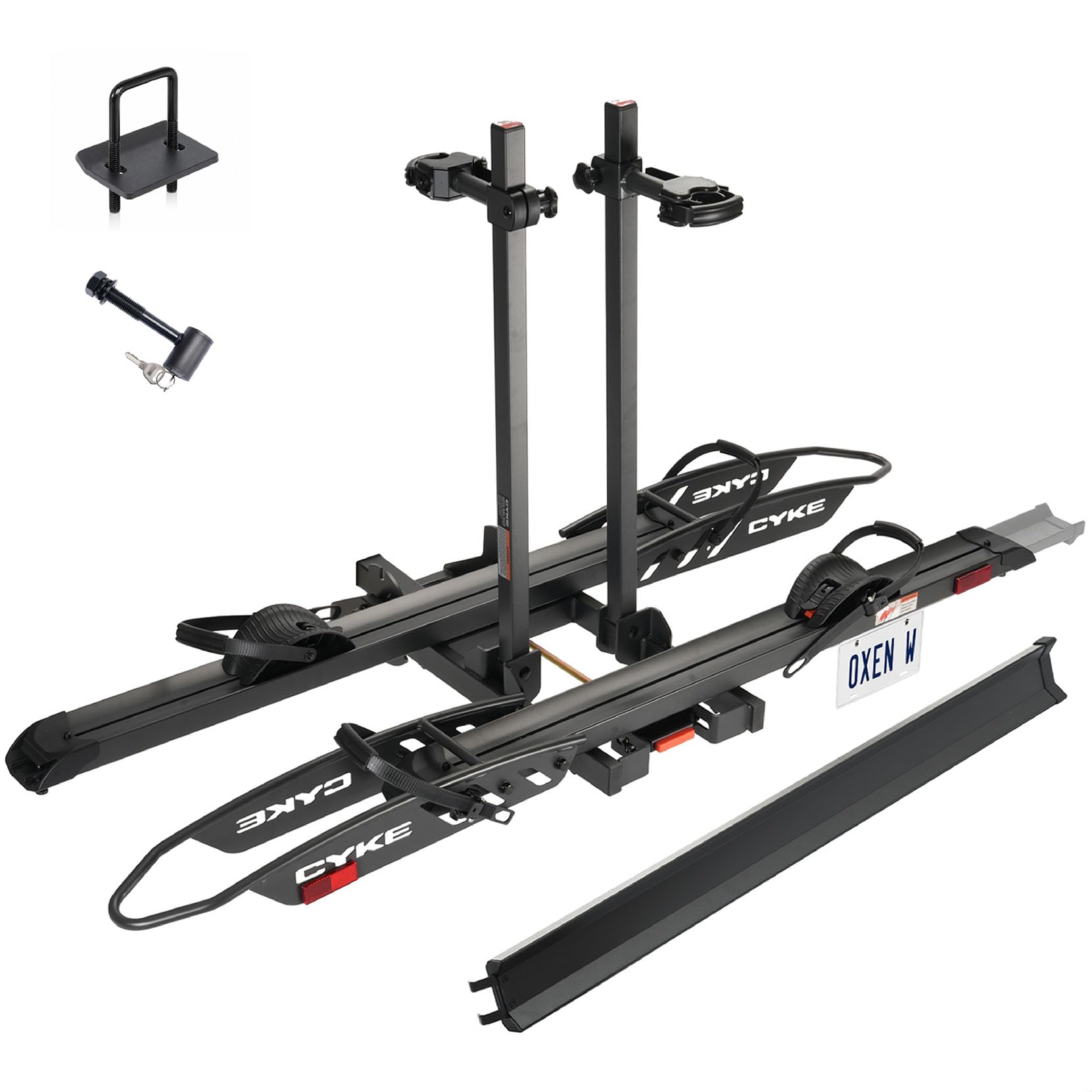 CYKE Oxen W Hitch Ebike Rack 2-Bike, 200lbs, Slide-Out Ramp, 5" Fat Tire