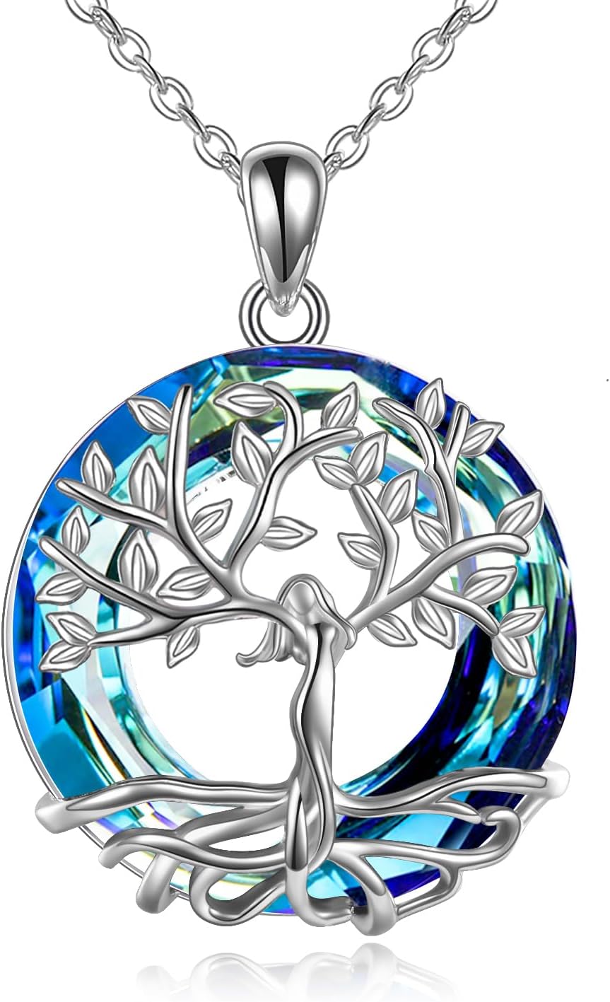 Moonstone Necklace Sterling Silver Plated Tree of Life Pendant Necklaces Jewelry Gift for Women