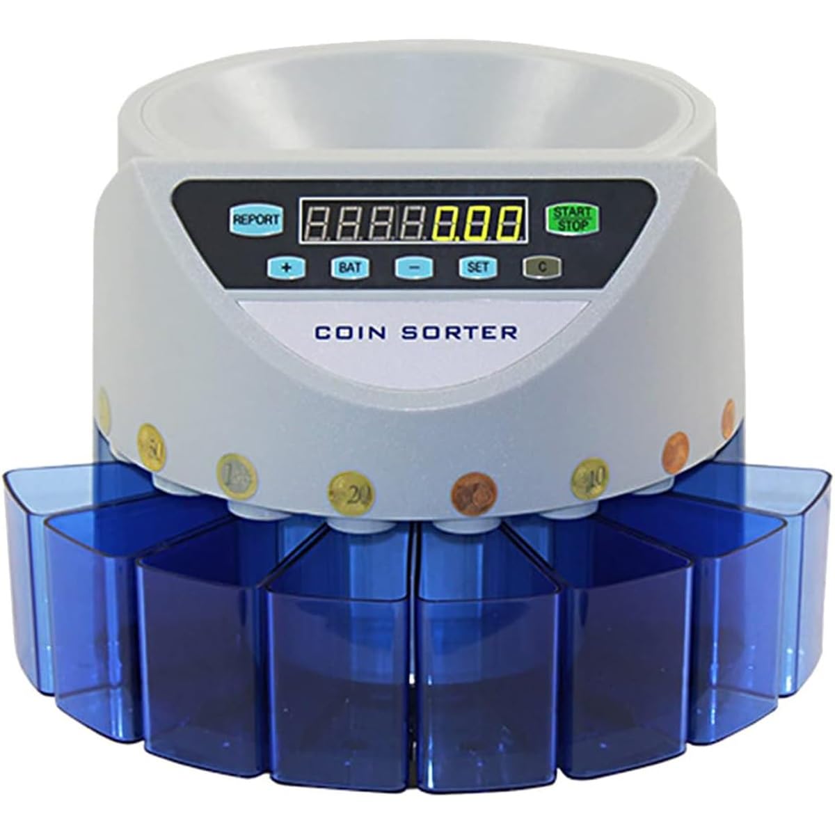 FHRKA Coin Counter,Automatic Electronic Coin Counting Machine,300 Coins/min Batch Counting Coin Counter Sorter, Mini Auto Counting hine (Blue)