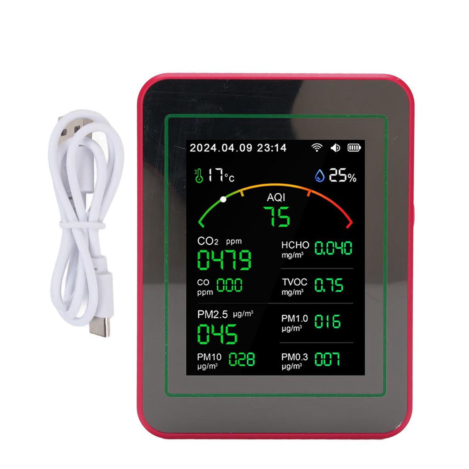 CO2 Monitor Luftqualitätsmonitor, 15-in-1 WLAN Innenraum CO2 messgerät Luftqualität Monitor für CO2, TVOC, HCHO, PM0.3-PM10,Tragbarer Luftdetektor, Temperatur & Luftfeuchtigkeit mit Echtzeitanzeige