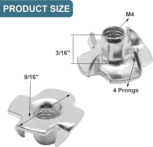 Miniatura 5 de Tuercas en T M4 x 0.276 in, tuerca de cuatro puntas, paquete de 50