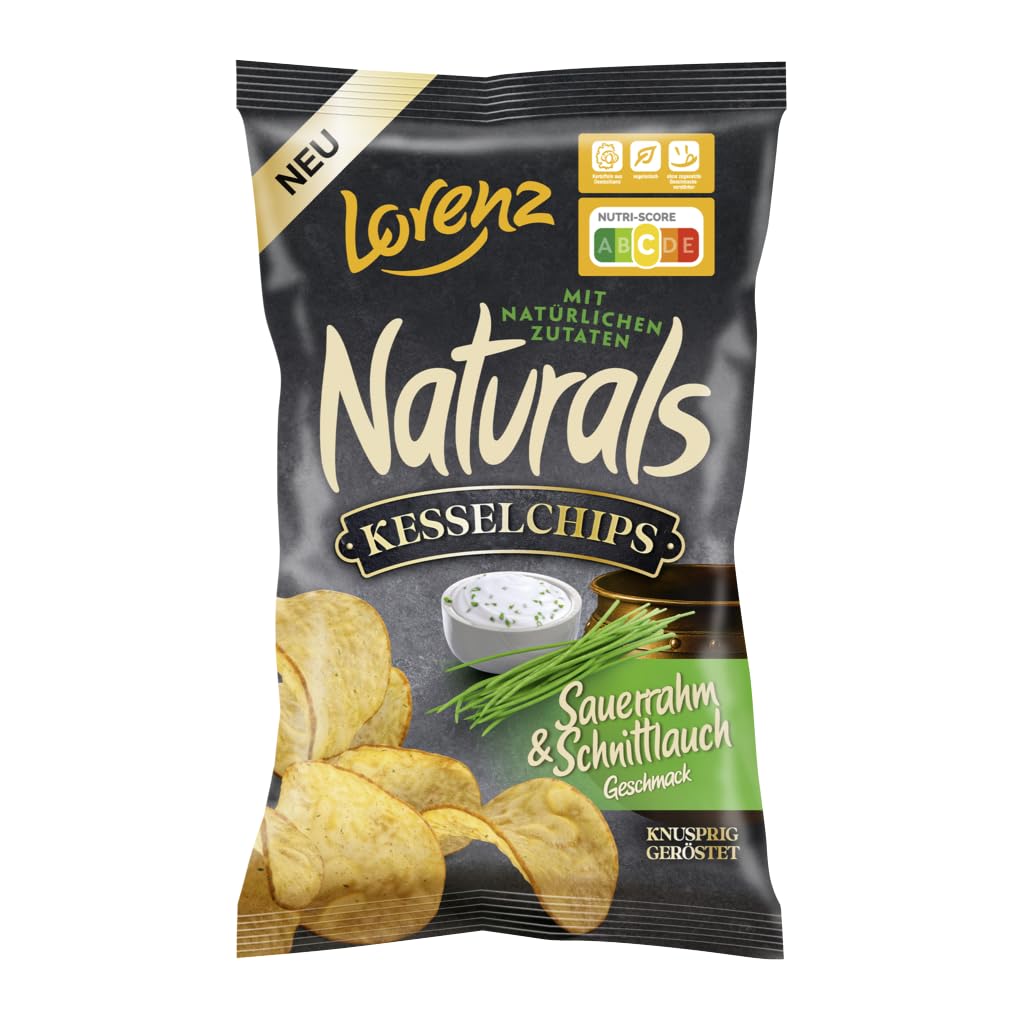 LORENZ | Naturals Kesselchips Sauerrahm & Schnittlauch Geschmack | 12 x 95 g | vegetarisch