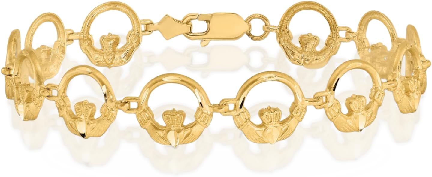 IceCarats 14K Solid Yellow Gold 10mm Chunky Link Chain Heart Claddagh Celtic Bracelet 7 inch Polished For Her