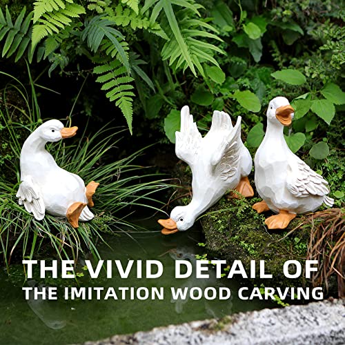 Legifo Duck Yard Decorations Outdoor Ornaments Set Of 3, Resin Goose Sculpture Statue Front Porch Garden Decor For Outside Imitation Wood Carving, Funny Animal Decorations Fairy Craft Yart Art Decor #TOP1