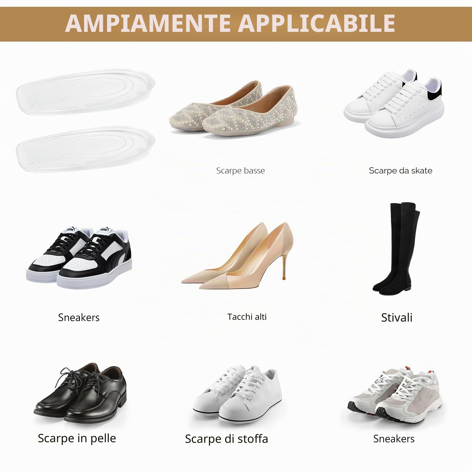 6 Pezzi Altezza Aumentando Tallone Solette, 1cm Rialzo Tallone per Scarpe, Solette Rialzate Uomo Donna, Talloniera in Gel di Silicone di Altezza Solette (1 cm)