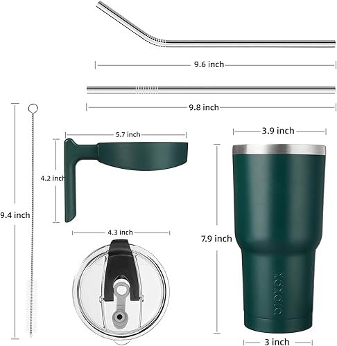 Miniatura 3 de BJPKPK Vaso con asa y pajita, vaso aislado de 30 onzas con tapa, taza de café de acero inoxidable, taza de viaje, verde militar