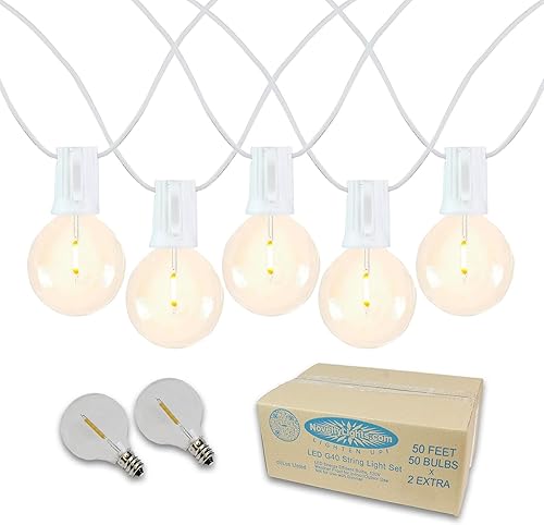 Novelty Lights Tira de luces LED G40 de 50 pies para colgar en patio, boda, exteriores, resistentes a la intemperie, bombillas de globo de plástico