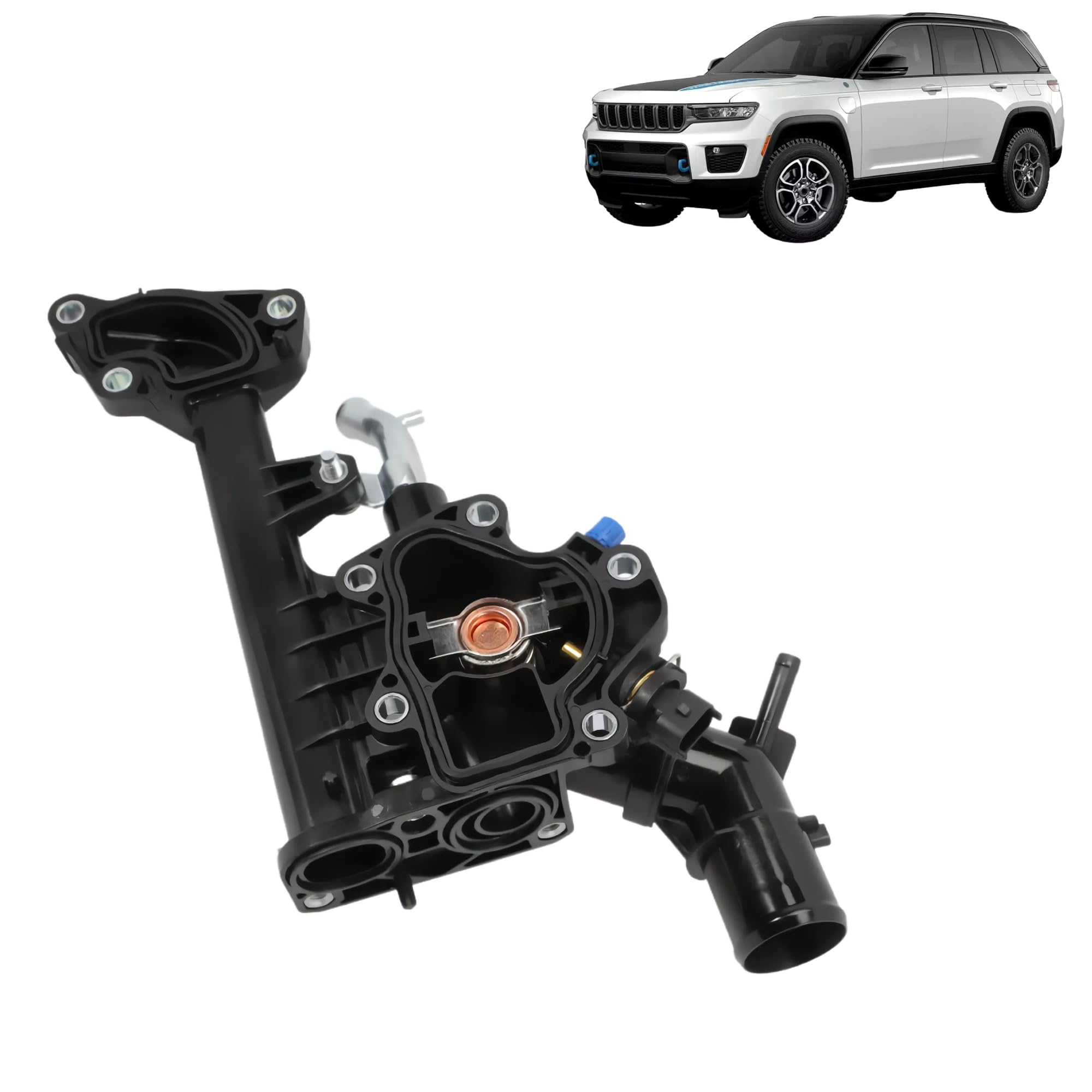 Boitier Thermostat d'Eau Radiateur - Compatible (Giulietta, 500L, 500X, Doblo, Tipo), (Cherokee, Compass, Renegade), (SX4 S-Cross, Vitara) - OE 55254237, 55271190 - DawlQawwi