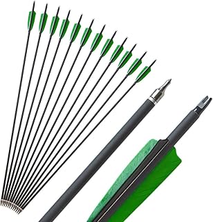 SHARROW 31Inch Archery Carbon Arrows Spine 500 Hunting Arrows Removable Broadhead for Recurve Compound Bow (12pcs)