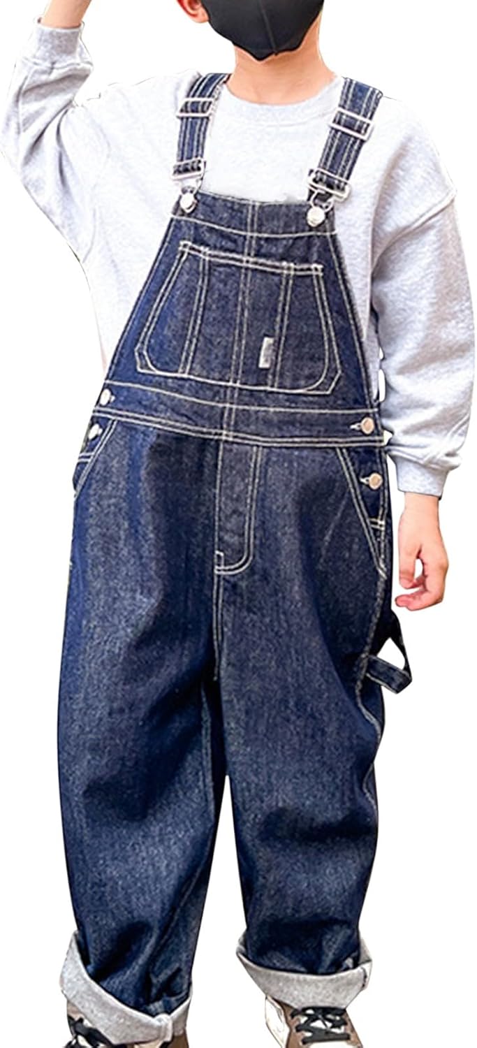 Girls Jean Overalls Teen Baggy Wide Leg Denim Pants Sleeveless Adjustable Jumpsuit Summer Soft Cotton Bib Overall