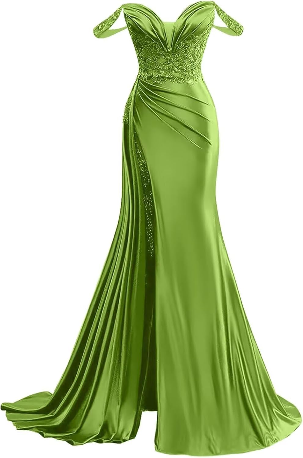 Dexinyuan Satin Prom Dress for Women 2026 Slit Off-Shoulder Formal Evening Dress