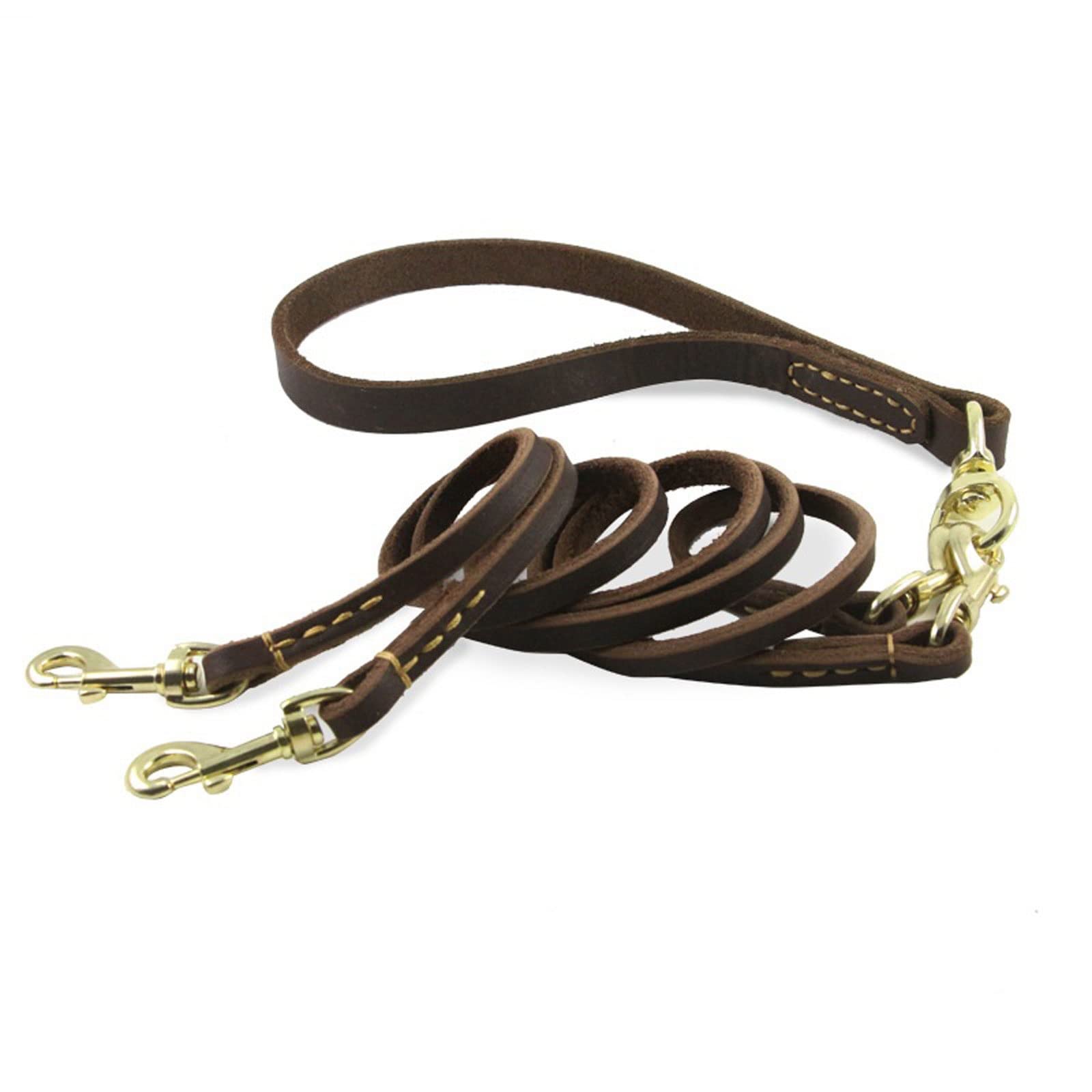 XIANGFAGS Laisse Chien Laisse for Chien Multifonction 2 Voies Double Deux laisses en Cuir for Animaux de Compagnie Amovible Anti-Torsion Marche et Dressage 2 Petits Chiens de Taille Moyenne