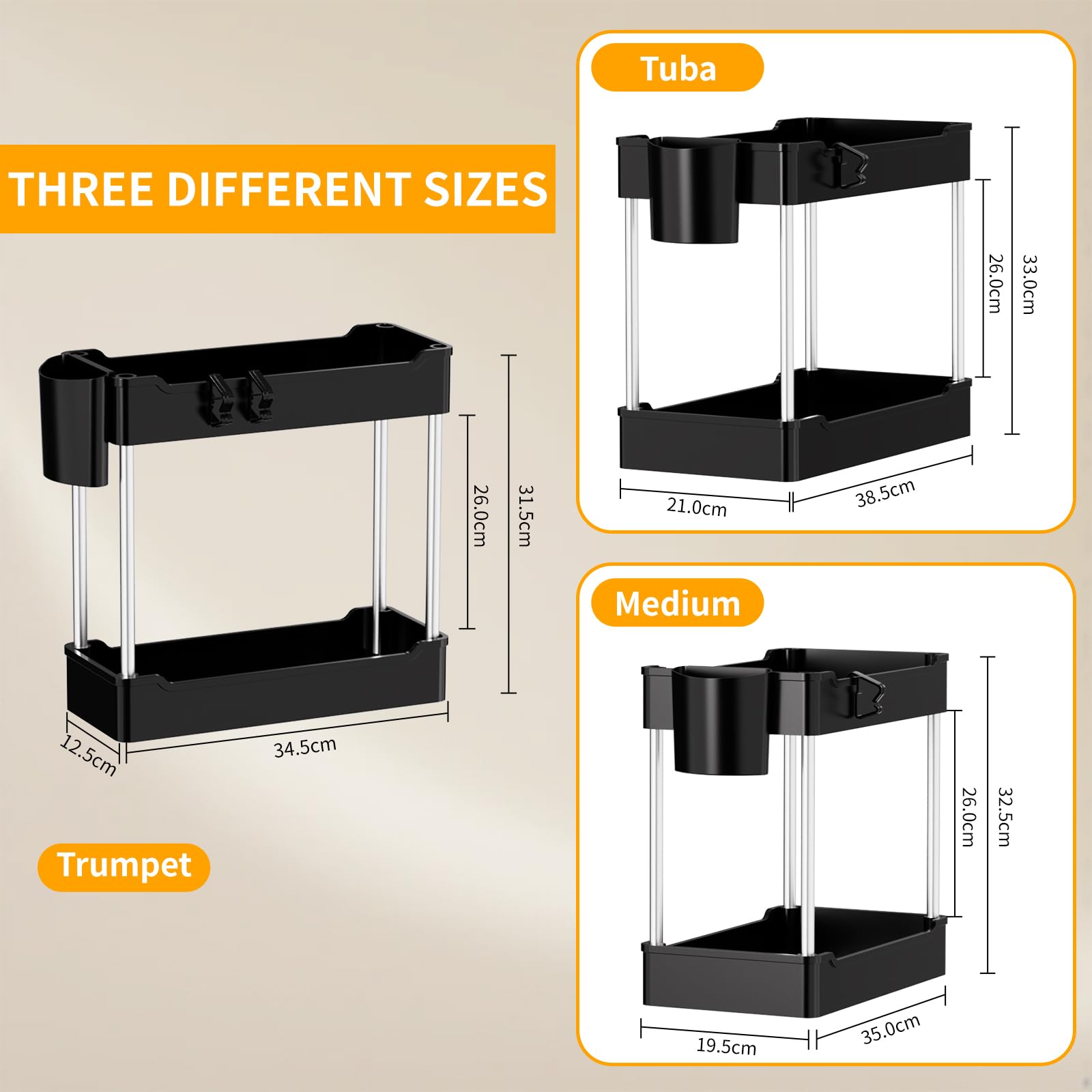 Altdnmaf 3 Pack Under Sink Organiser for Kitchen Storage & Organisation, 3 Sizes Cleaning Cupboard Organiser - Image 2