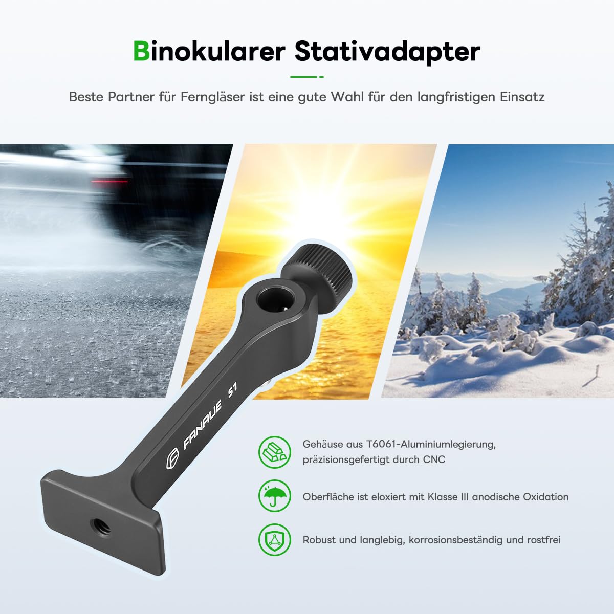 FANAUE Adaptateur de trépied pour jumelles avec filetage 1/4-20", compatibilité avec les jumelles Porro et les têtes sphériques Arca, adaptateur universel pour l'observation des oiseaux, la chasse