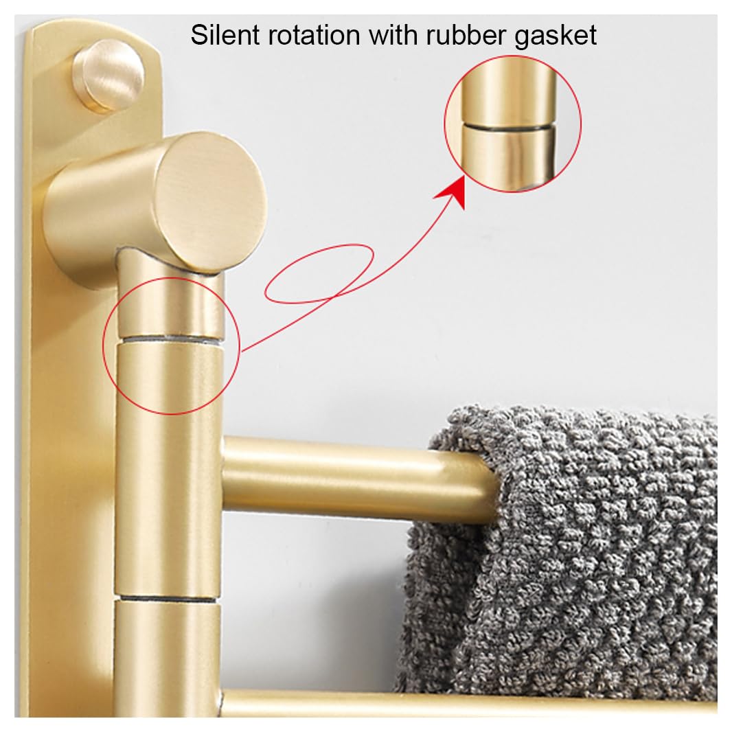 Toallero Pared Giratorio Toallers De Baño Pared Toallero De Barra con Gancho Rotación 180° Montaje En Pared con 4 Barras Latón Acabado Pulido Black