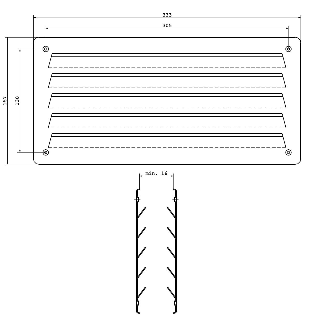 MS Beschläge 1 paire de grilles d'aération de porte en aluminium noir RAL9005 revêtu par pulvérisation 33 x 157 mm
