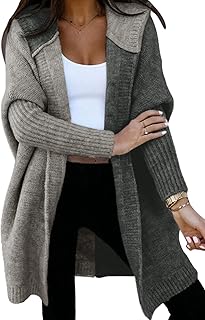 Women 2025 Fall Outfits Open Front Long Sleeve Hooded Knit Cardigan Swea...