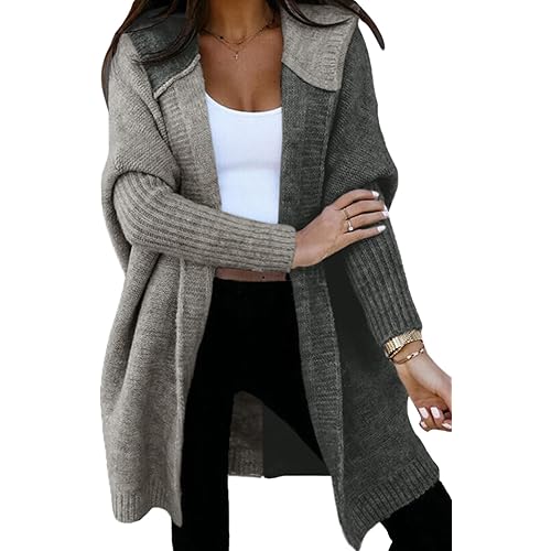 Astylish Women 2024 Open Front Long Sleeve Hooded Knit Cardigan Sweaters Color Block Outwear Coat