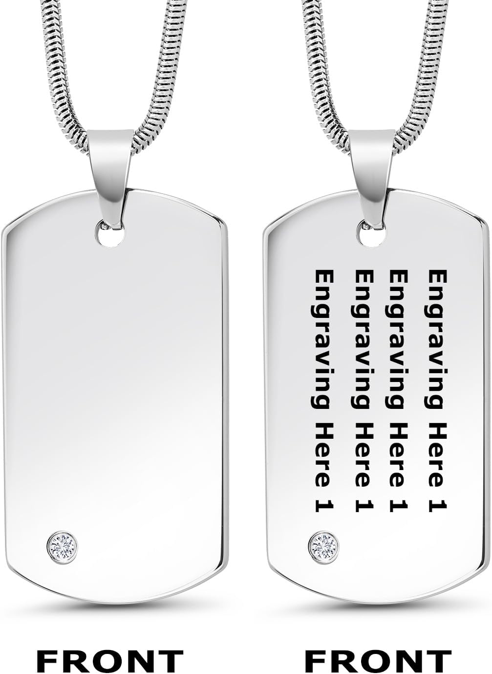 Gem Stone King Personalized Tungsten Carbide Solid Polished Men's Dog Tag Pendant Necklace with Lab Grown Diamond - Custom Engravable, Durable and Stylish Jewelry with 24 Inch Chain