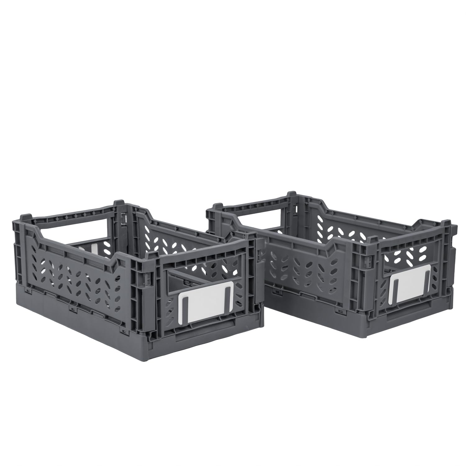 JVL Stackit Set of 6 Plastic Foldable Storage Crates – Small 4L Capacity – Collapsible Stackable Storage Box, Grey