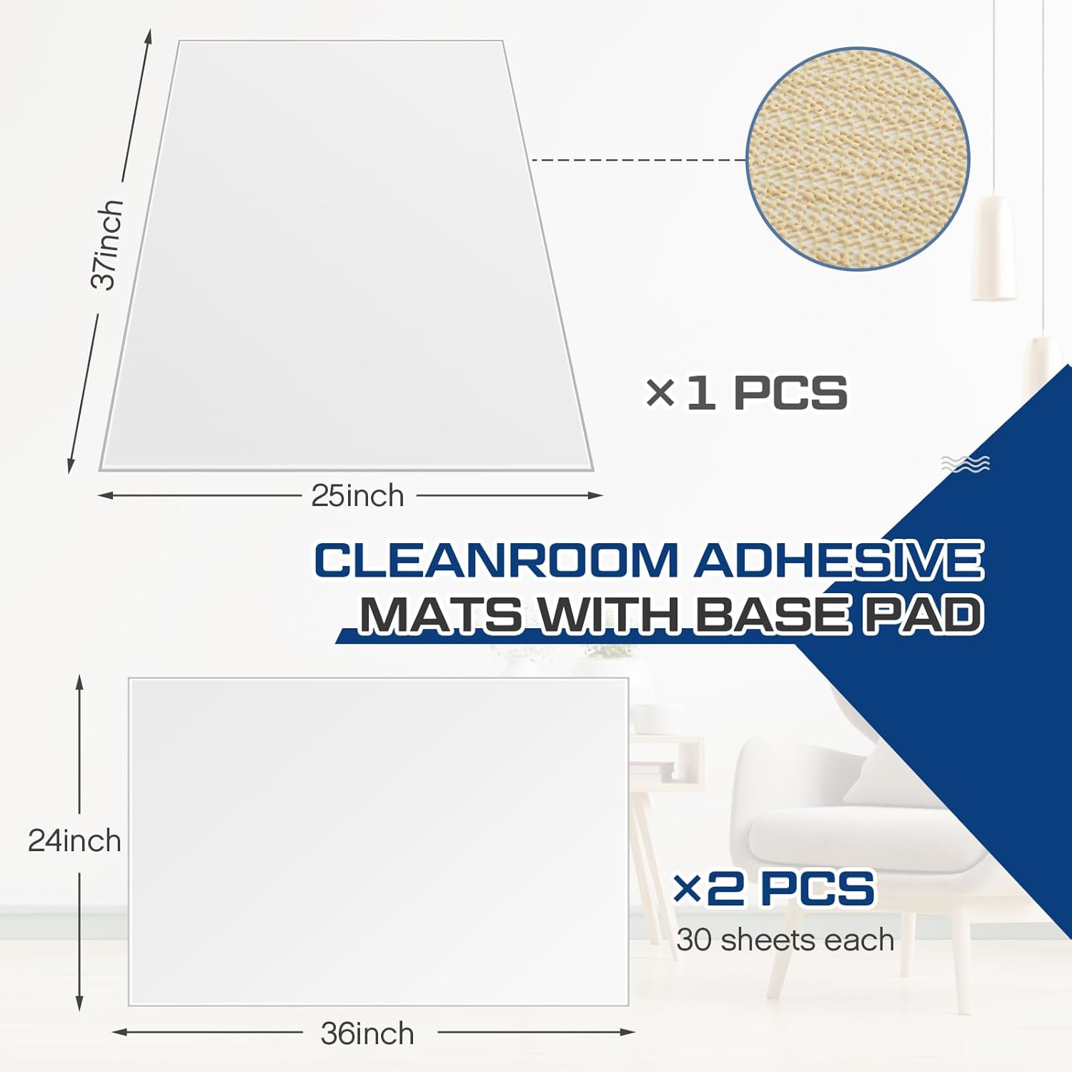 Nuanchu Adhesive Mat Pad Include 1 Sticky Non Slip Base Pad 2 Tacky Dust Mats Construction of 30 Sheets (60 Sheets Total) for Clean Room Science Lab Matting Laboratory Hospital(White,24x36 Inches)