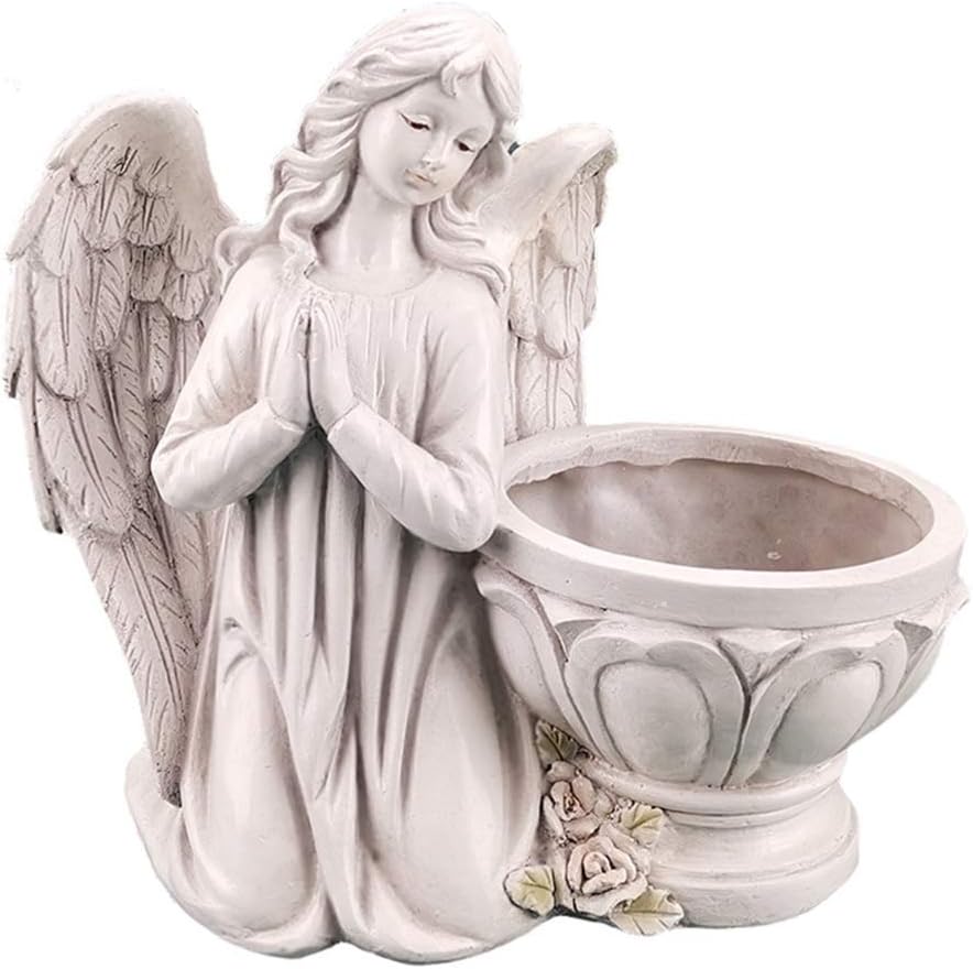BESPORTBLE Angel Statue Planter Pot Praying Angel Wing Stone Basin Resin Craft Succulent Planter Decorative Indoor Plant Container Flower Vase Garden Decor for Home Office Desk Decor
