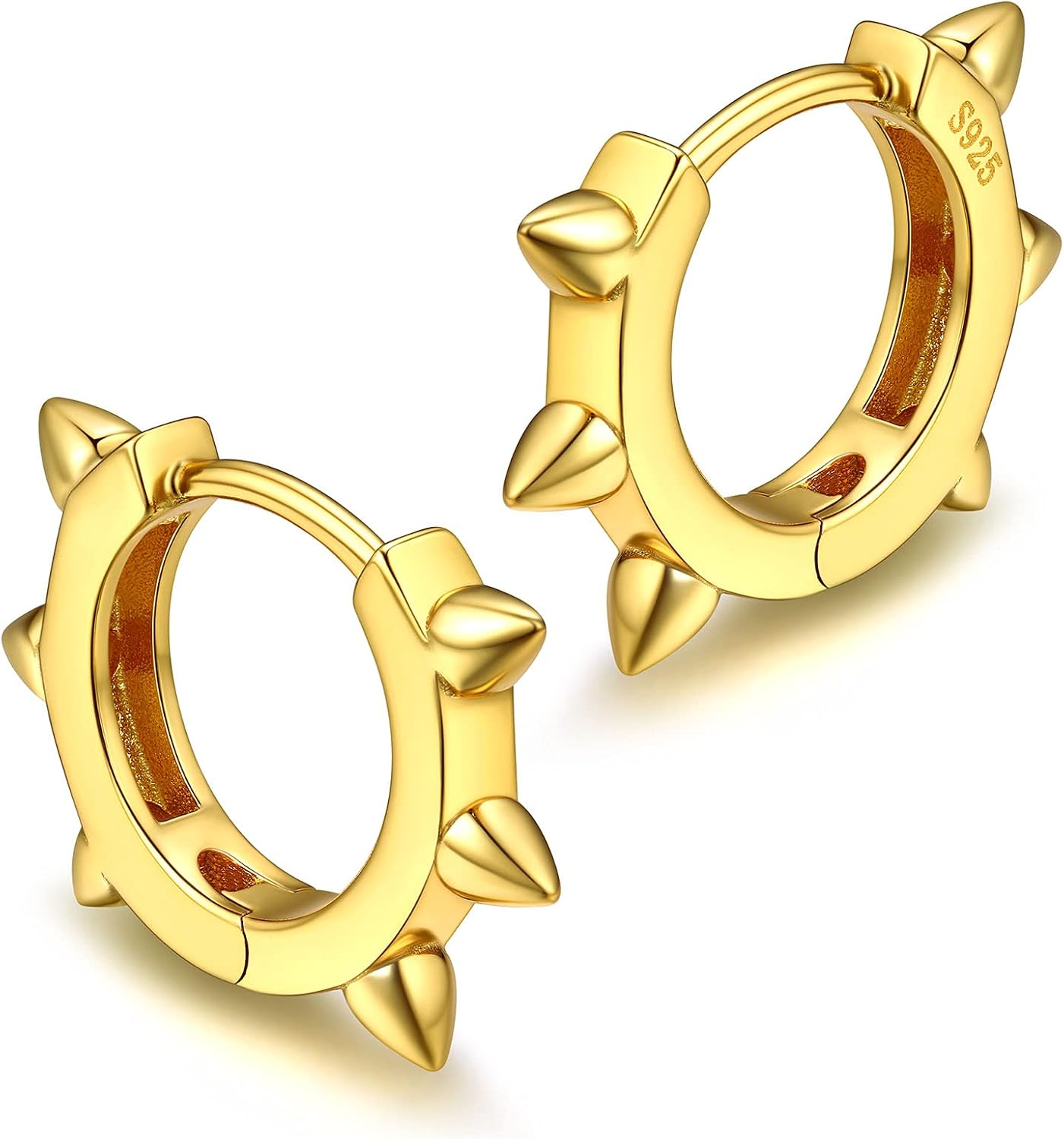 ChicSilver Gold Plated Spike Huggie Hoop Earrings Fits Sensitive Ears for Men Women Lightweight Ear Hoops Minimalist Jewelry
