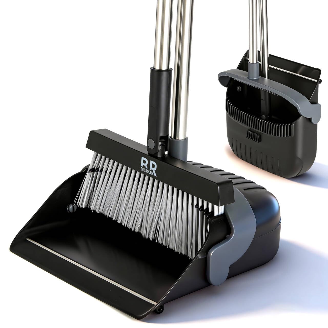 Broom and Dustpan Set for Home with Long Handle Dustpan Brush for Home Kitchen Room Office Lobby Floor Indoor Outdoor Essentials Upright Standing Broom with Dustpan Combo