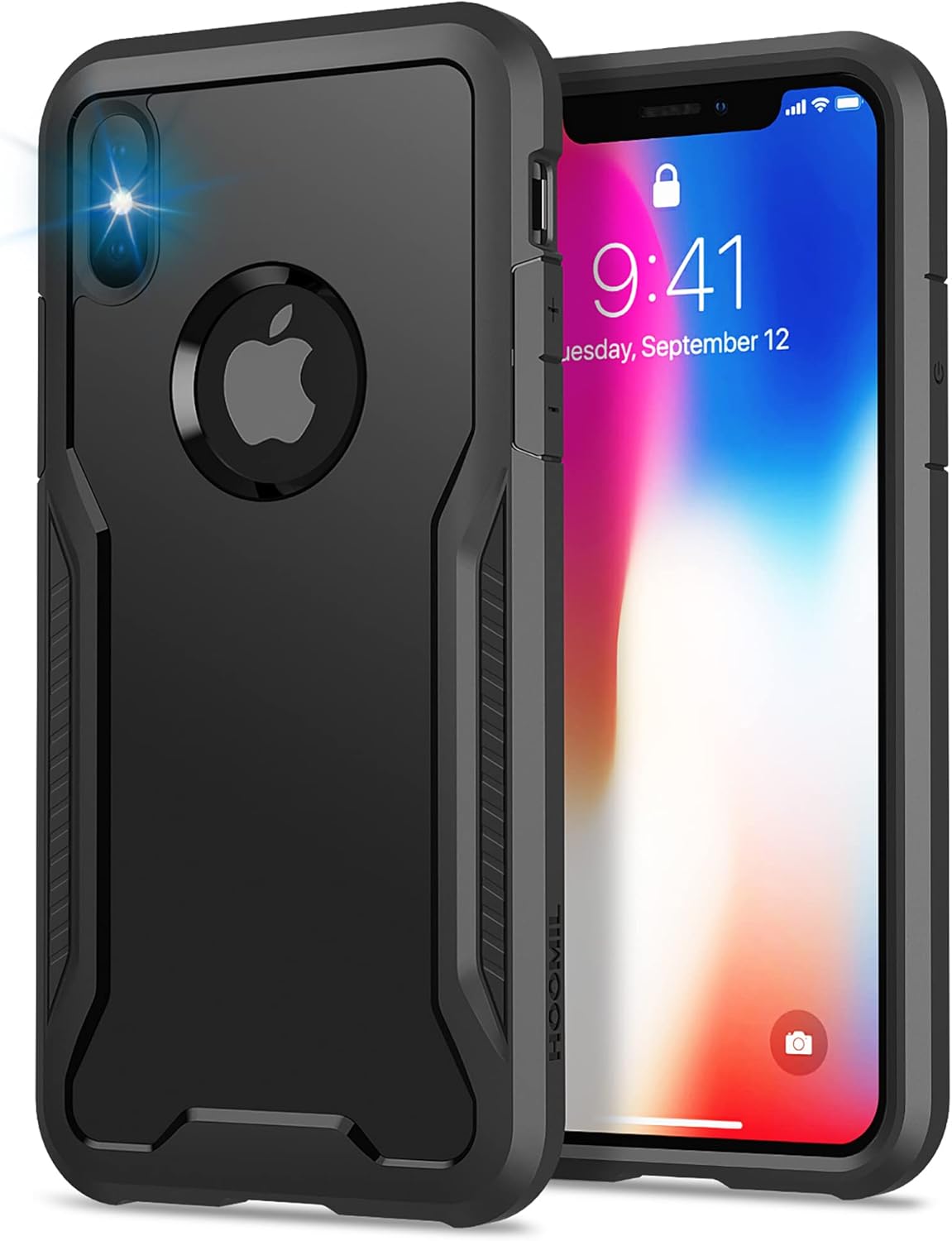 HOOMIL Funda para iPhone XS, Funda para iPhone X, Antigolpes Carcasa para Apple iPhone XS/X(5,8 Pulgadas), Armor Protección Silicona TPU Bumper Case - Negro