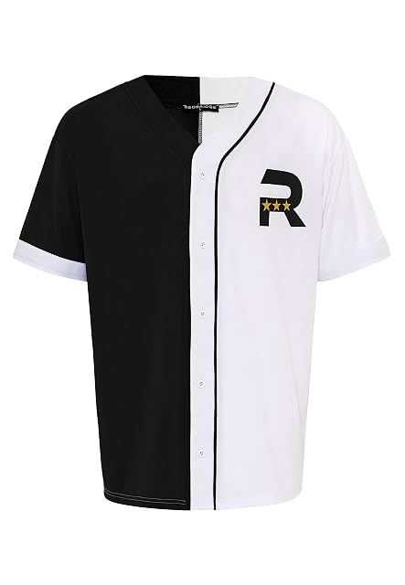 Two Tone Baseball Jersey T-Shirt, czarny i biały, L
