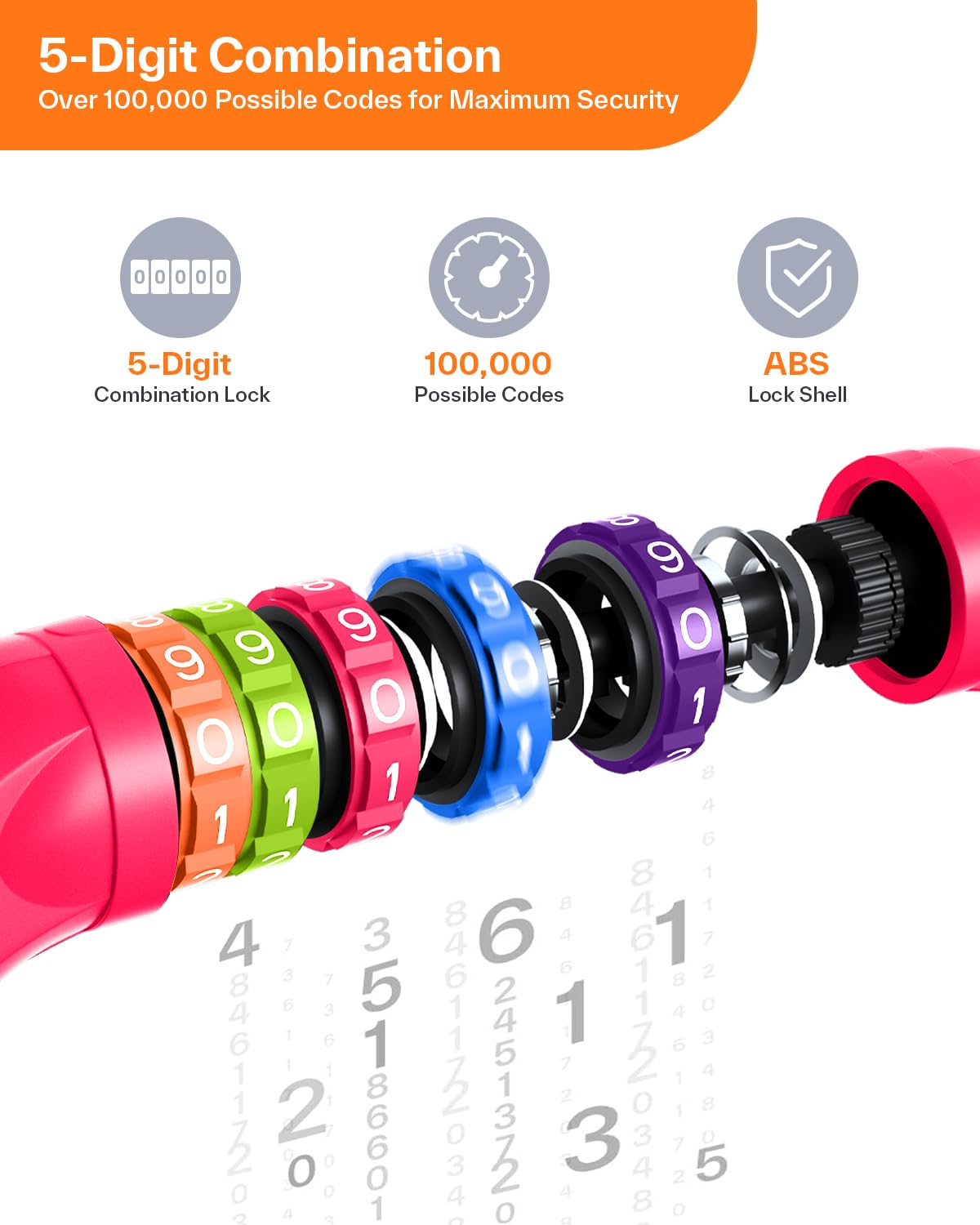 Sportneer High Security Chain Lock - 5-Digit Combination, Anti-Theft for Bicycle Motorcycle, Scooter, Door - Image 5