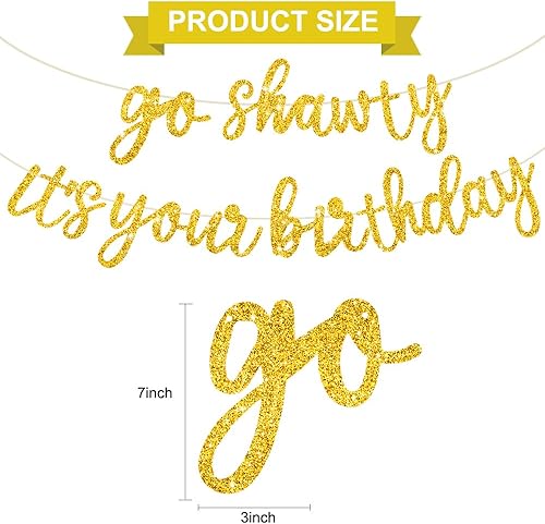 Miniatura 3 de BEISHIDA Cartel Gold Go Shawty It's Your Birthday  11.4 pies, NO DIY, cartel de feliz cumpleaños con temática de hip hop, pre-encordado, letrero de