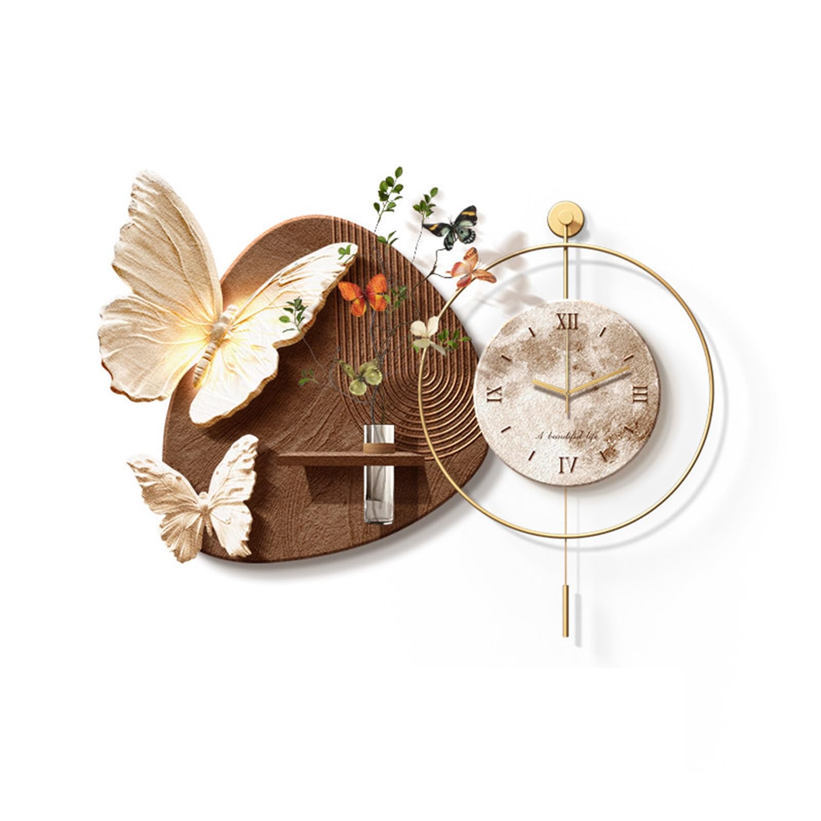 AZQOHMIS Wall Hanging Decor,Modern Butterfly Wall Art,3D Wall Hanging Painting Non-Ticking Creative Decor Clock, for Bedroom, Living Room, Entrance Door(Brown-b,110cm/43.3in)