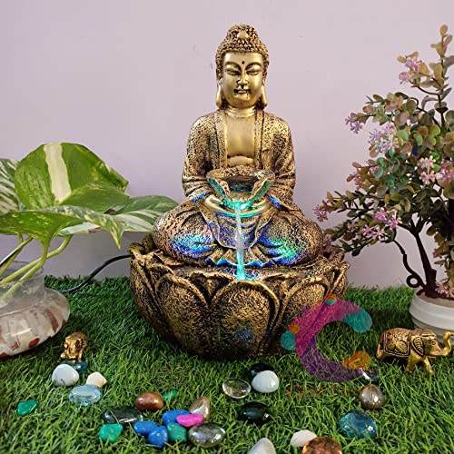 Image of Decorative Water Fountain for Home Decor, Office, Indoor & Outdoor, Garden, Puja Room, Vaastu, Reception, Spa, Gifting. (Antique Golden Lotus Budhha)
