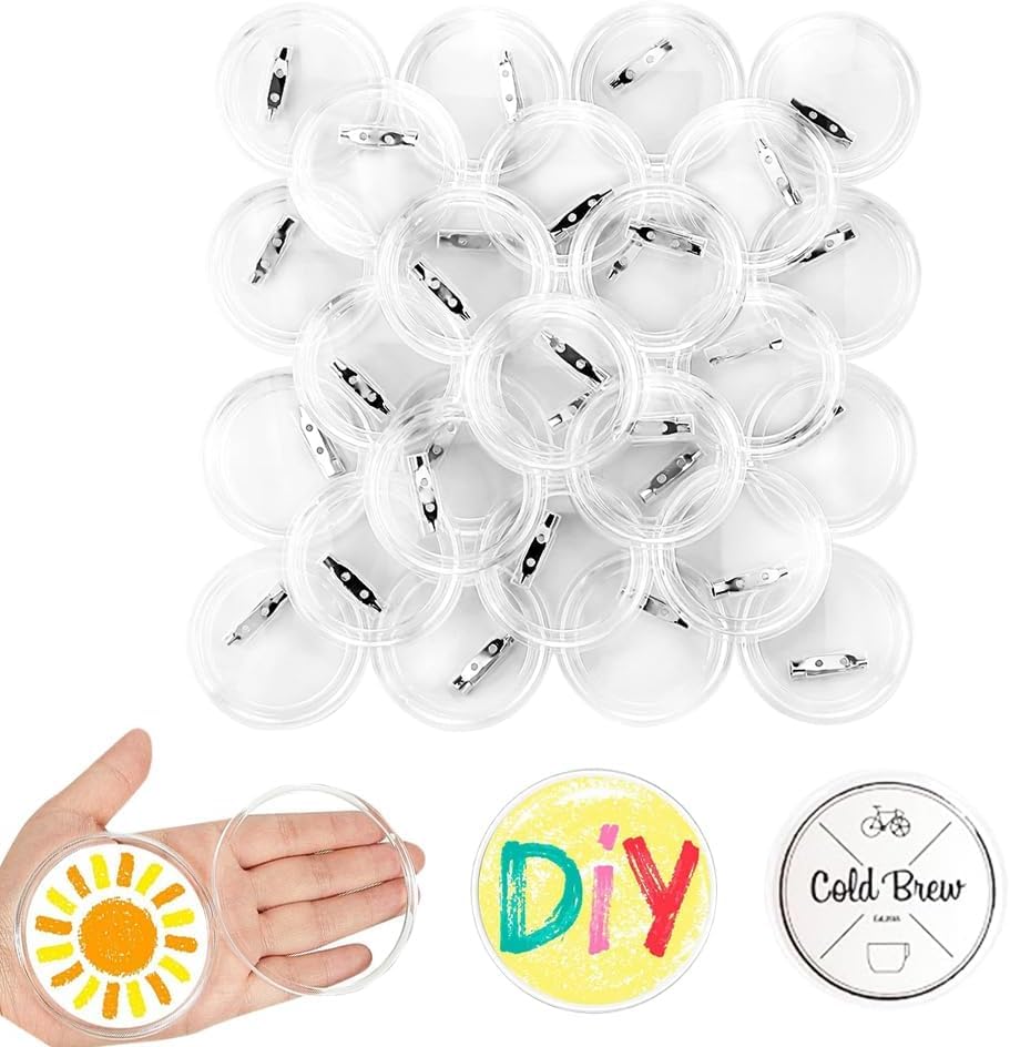 Acrylic Button Badge Making Kit - 20Pcs Clear Pin Badges, Craft Buttons Pins Kit (58mm)