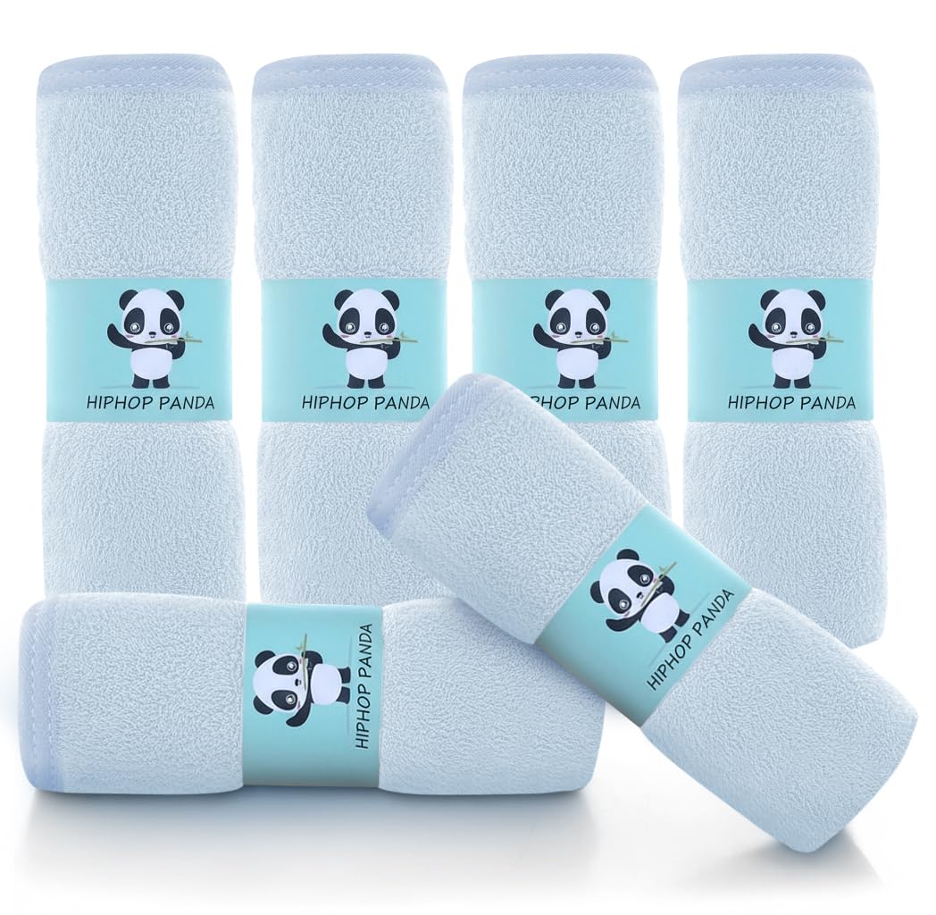 Photo 1 of HIPHOP PANDA Baby Washcloths, Rayon Made from Bamboo - 2 Layer Ultra Soft Absorbent Newborn Bath Face Towel - Reusable Baby Wipes for Delicate Skin - Blue, 6 Pack