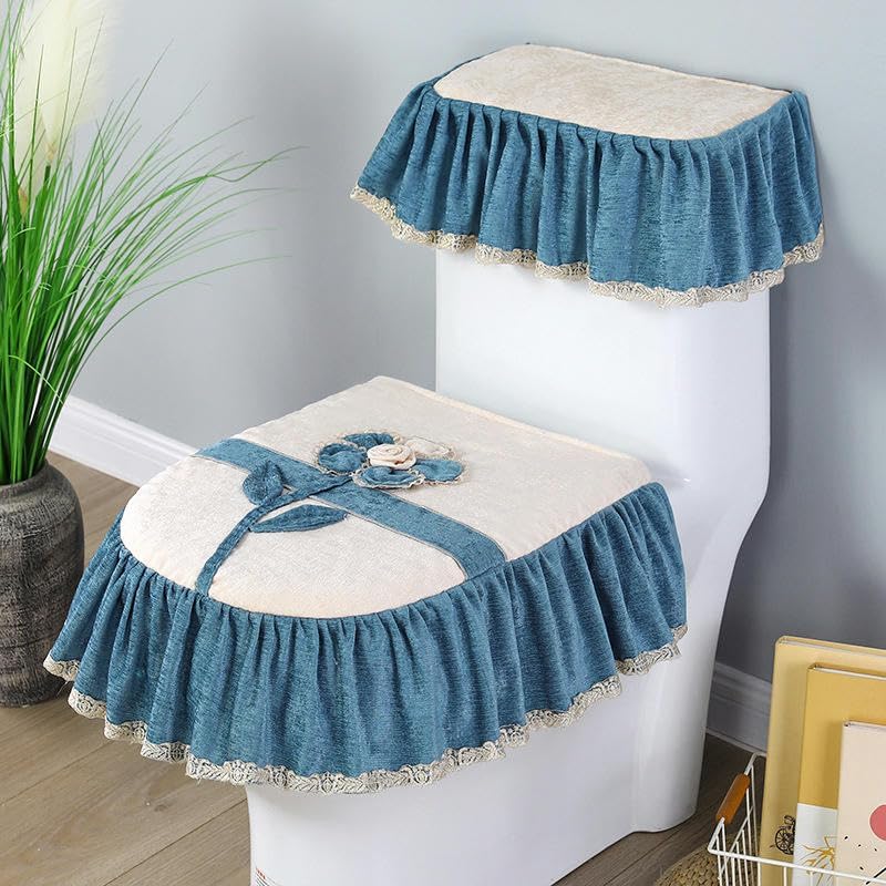 Toilet seat Covers Lace Embroidery Toilet Lid Covers, 3pcs/Set Lace Embroidery Daisy Flower Warm Soft Toilet Lid & Tank Covers Toilet Seat Cover Pads Toilet Seat Cushion Pads Zipper -Typ