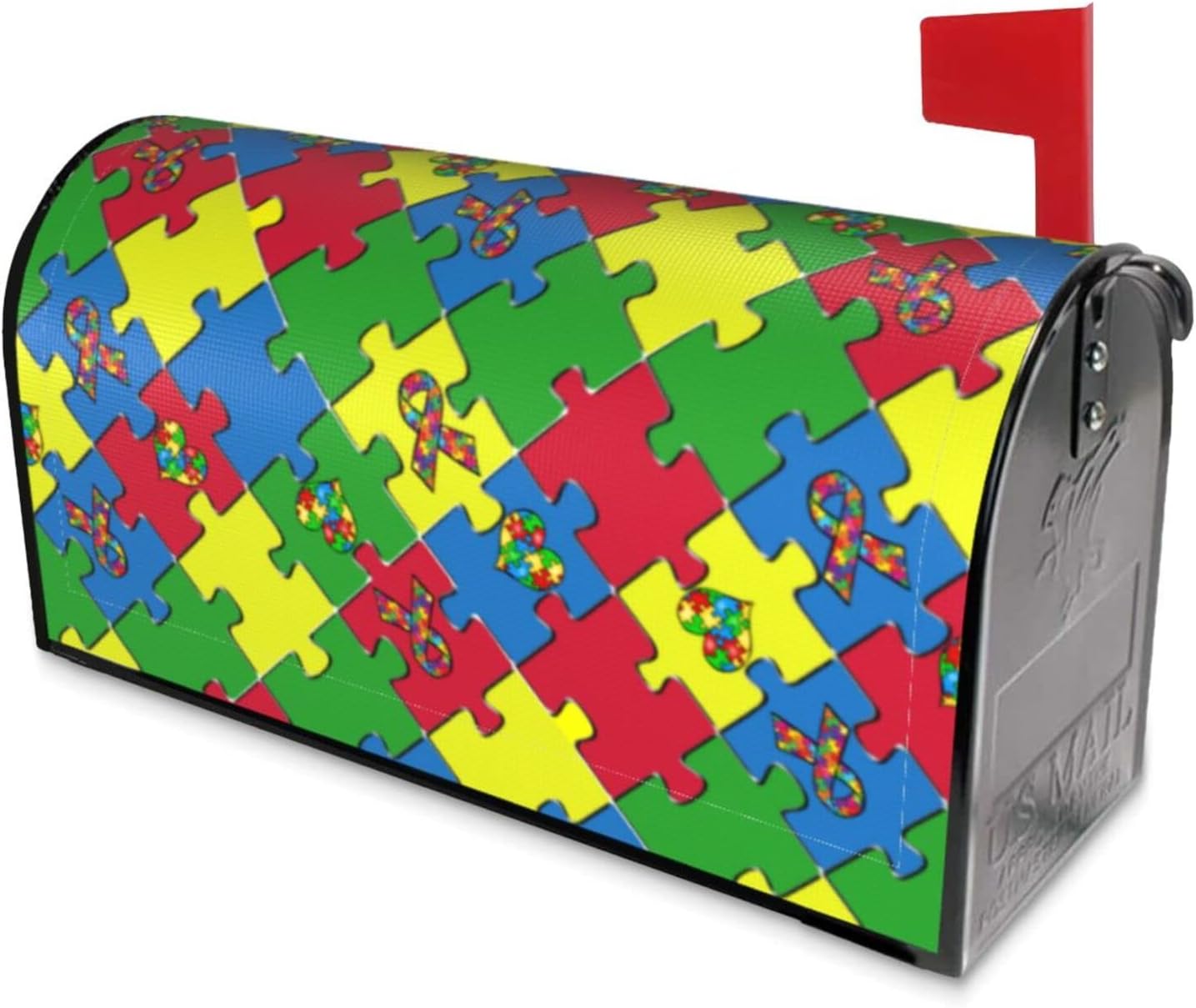 WorldGES Autism Ribbon Heart Puzzle Mailbox Covers