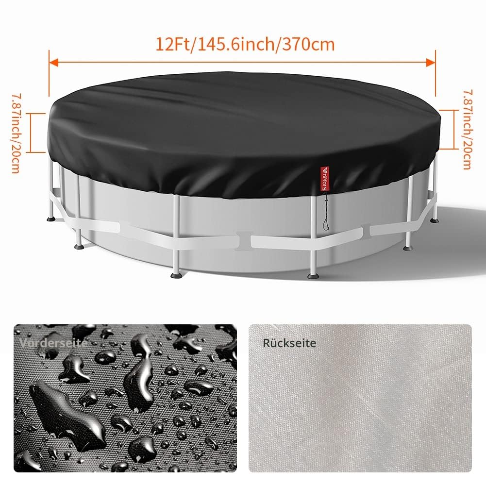 Poolabdeckung Rund 366, Verdicktes 420D Pu Pool Winterabdeckung, UV-Schutz Poolabdeckung Winter mit Kordelzug und BodennäGeln, Winddicht und ReißFest Pool Abdeckplane