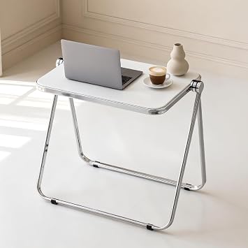 Acrylic Folding Side Table, Portable TV Tray for Couch, White