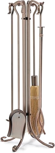 UniFlame, F-1266, juego de herramientas para chimenea de ladrillo martillado de cobre antiguo de 5 piezas