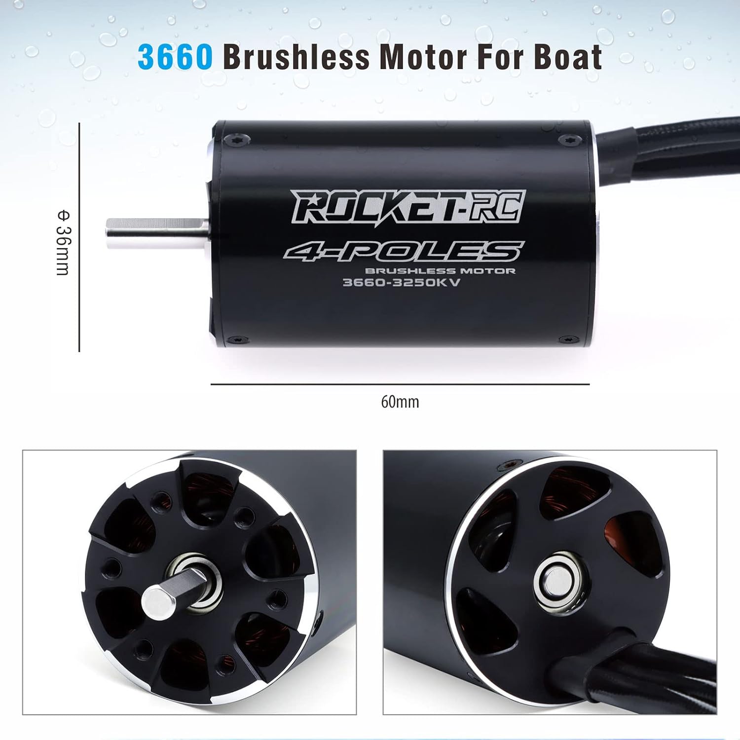 3660 Brushless Rc Boat Motor, Surpass Hobby 3250KV Brushless Motor with Cooling Set for RC Boat(3250kv)