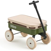 Kidpop Kids First Pull-Along Wagon with Removable Cover and Basket for Storage, 4-in-1 Push Pull Toy Cart for Toddlers, Lightweight 5.5 lbs, 1st Birthday Gift Green
