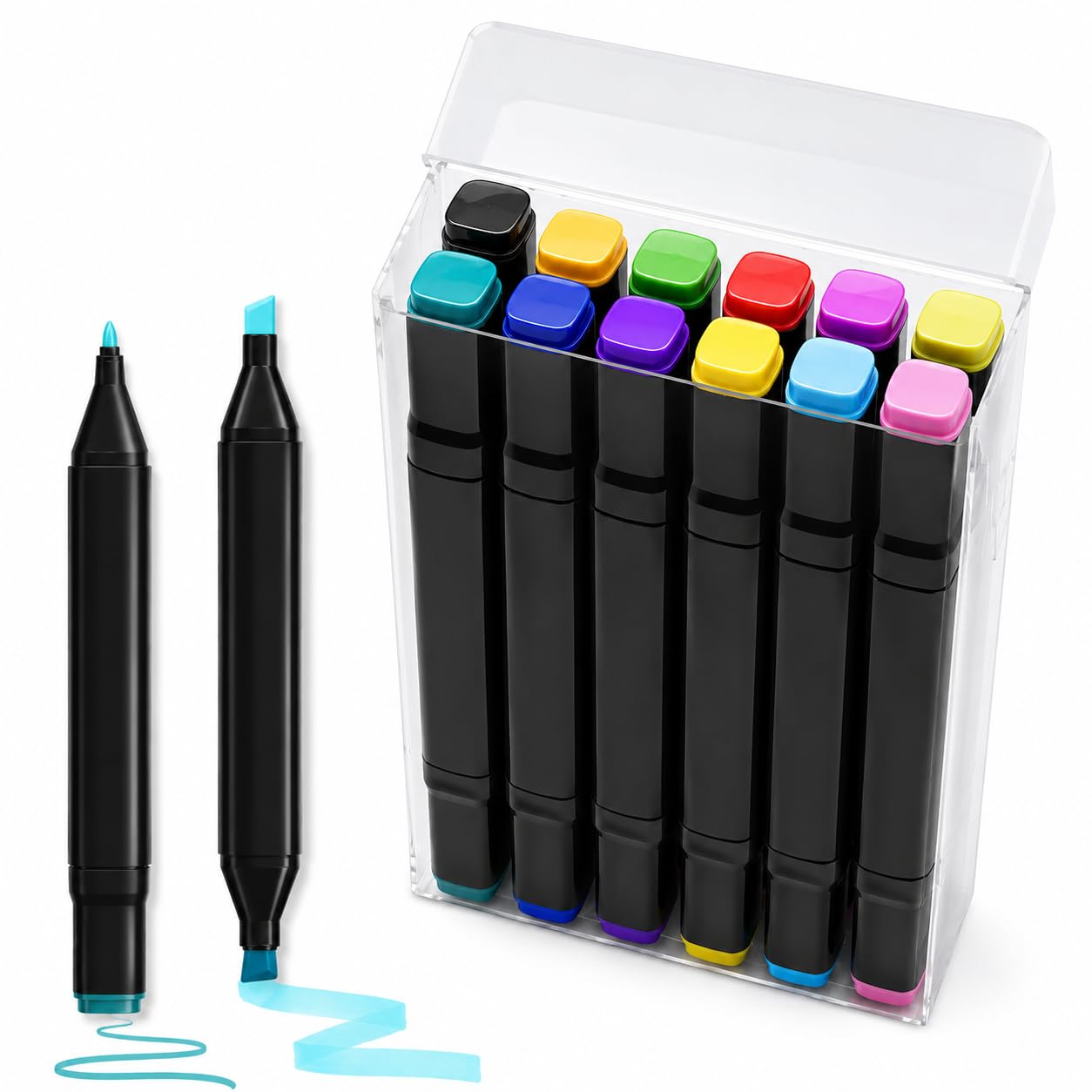 Corslet Alcohol Markers for Drawing Dual Tip Art Markers 12 Colours Sketch Pen for Painting Sketching Calligraphy Odorless&non Toxic Twin Head Permane...