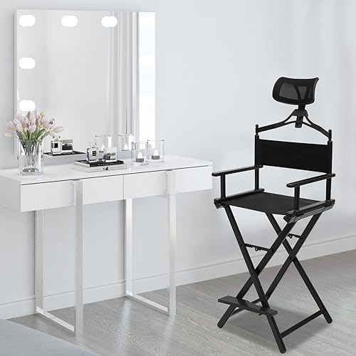 Miniatura 2 de JINHZIXIU Foldable Makeup Artist Stool Chair Protable Tall Folding Directors Chair Aluminum Makeup Chair Outdoors Camping Chairs wHead Rest for