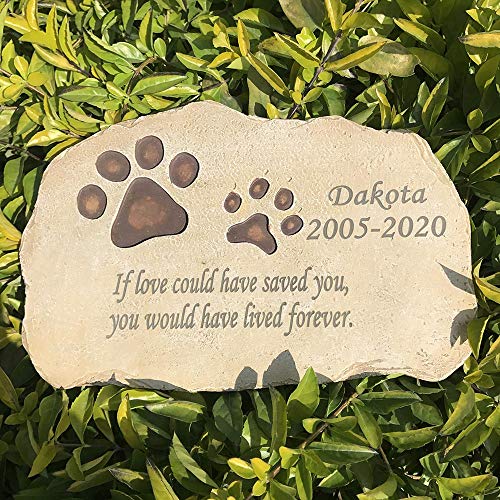 Claratut Personalized Pet Memorial Garden Stones, Paw Print Cat Dog Grave Markers Tombstone, Engraved With Pet's Name And Born Passed Dates & Quote, Pet Loss Gift #TOP12