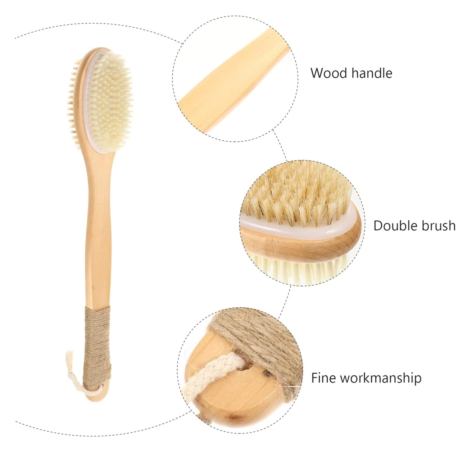 Cepillo de baño de Madera Natural, Cepillo de baño de Doble Cara y cerdas, Cepillo de Cuerpo de Cepillado en seco para Celulitis y linfático, Mejora la circulación cepillos de baño y Cuerpo