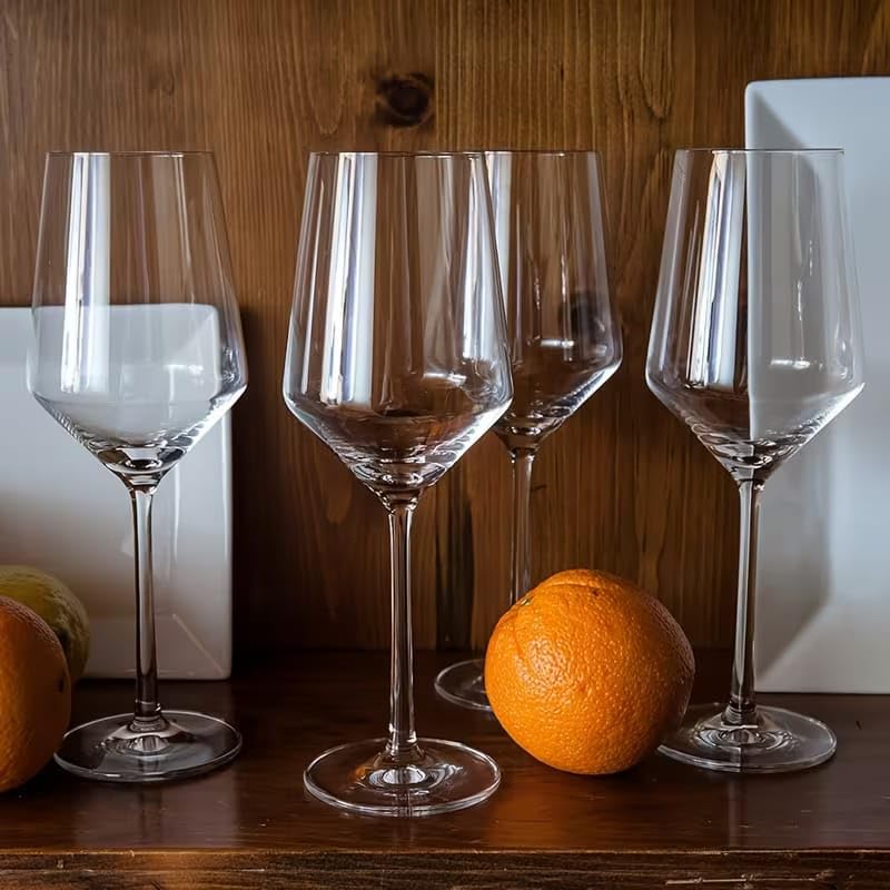 Image of PrimeWorld Modern Crystal Wine Glasses Set of 2 (400ml) | Tall Long Stem Italian Style Wine Glasses | Elegant Red & White Wine Glassware for Weddings, Dining & Gifting