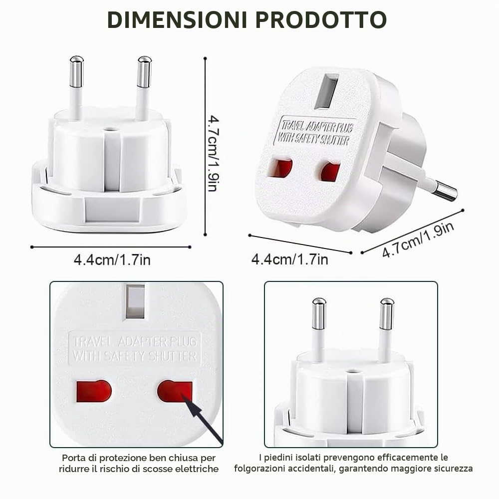 TECHZOCO Adattatore da spina UK a Europeo, 220-240 V, Bianco