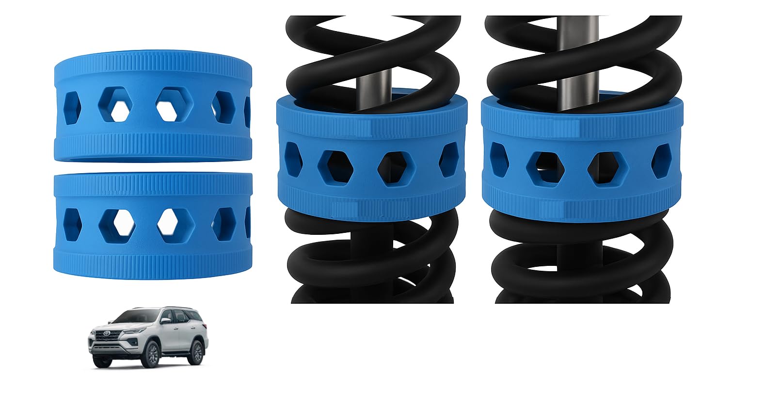 POWER X Front Coil Spring Rubber Buffer Kit for Fortuner [2016-2022] | Size D | Increases Car Height & Ground Clearance | Shock Absorber & Suspension Stabilizer Cushion | Heavy Duty TPE Material